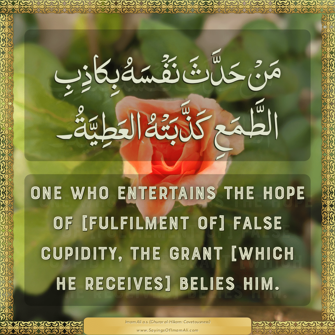 One who entertains the hope of [fulfilment of] false cupidity, the grant...